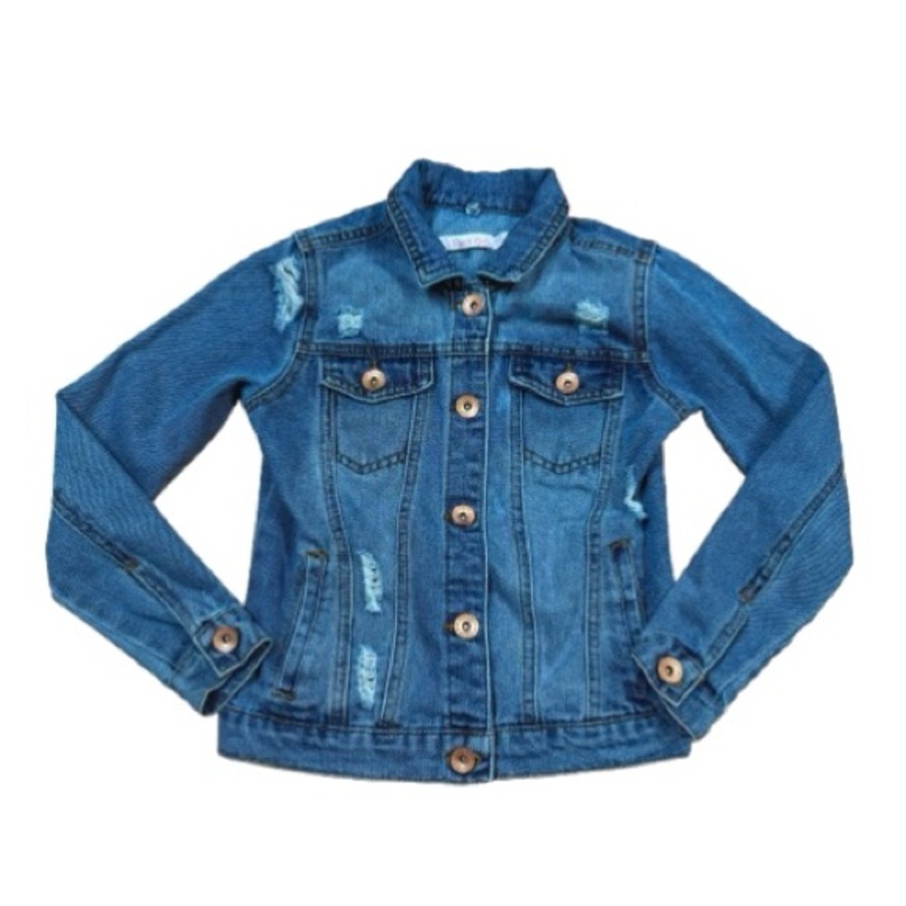 Ci Sono Kids Medium Wash Distressed Denim Jacket Girls M 10